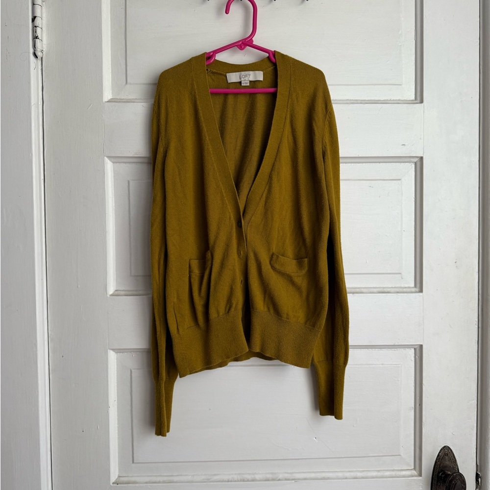 LOFT Mustard/Green Cardigan Sweater